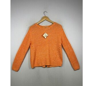 Boho Cocovive Womens Small Orange Marled Lace Up Back Chunky Knit Sweater NWT‎